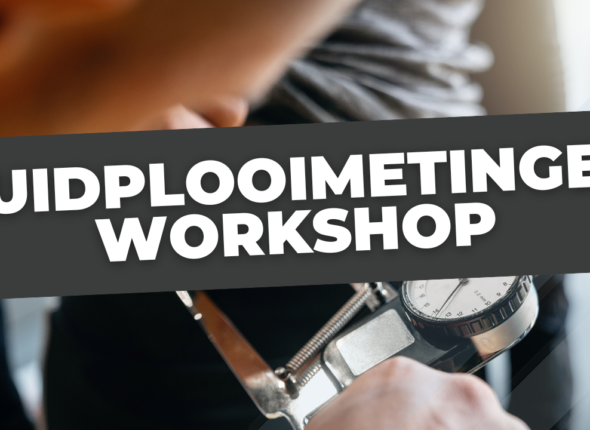 Banner voor workshop huidplooimetingen met close-up van een huidplooimeter