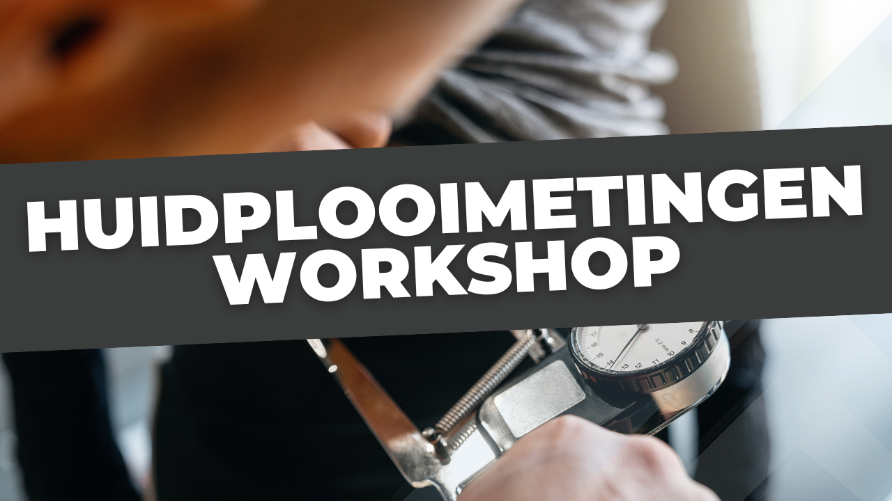 Banner voor workshop huidplooimetingen met close-up van een huidplooimeter