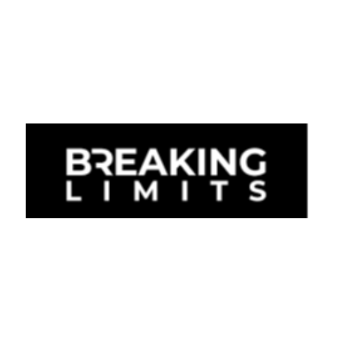 Breaking Limits-logo in wit op een zwarte achtergrond